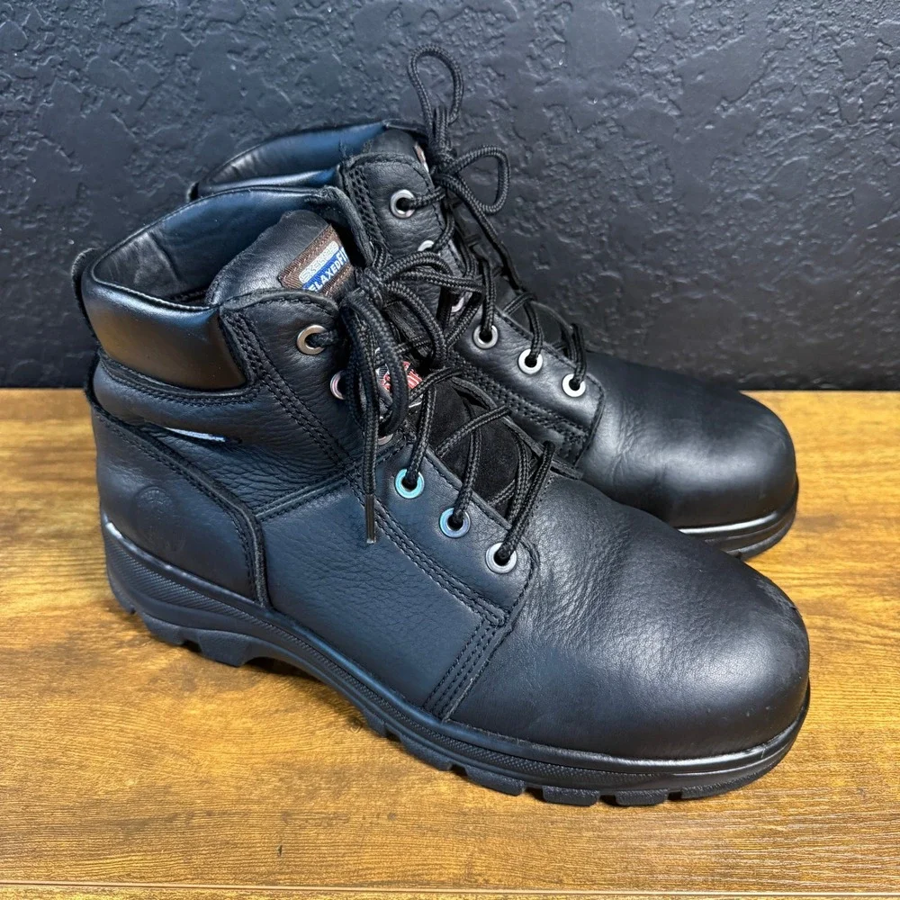 Skechers Hartan 77009EW Black Leather Steel Toe Work Boots Mens 9.5 Wide‎